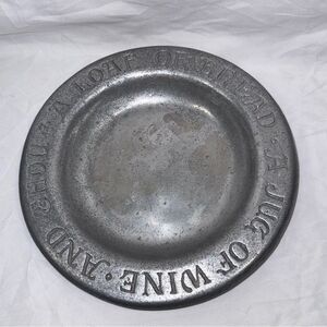 Vintage Wilton armetale Pewter-Look Decorative Plate with Raised Text